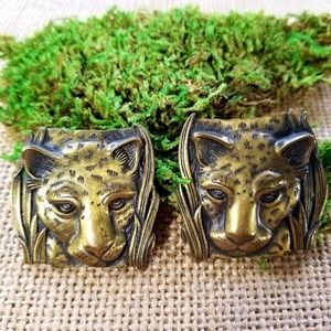 VINTAGE "J.J. Jonette" Brass Leopard Earrings